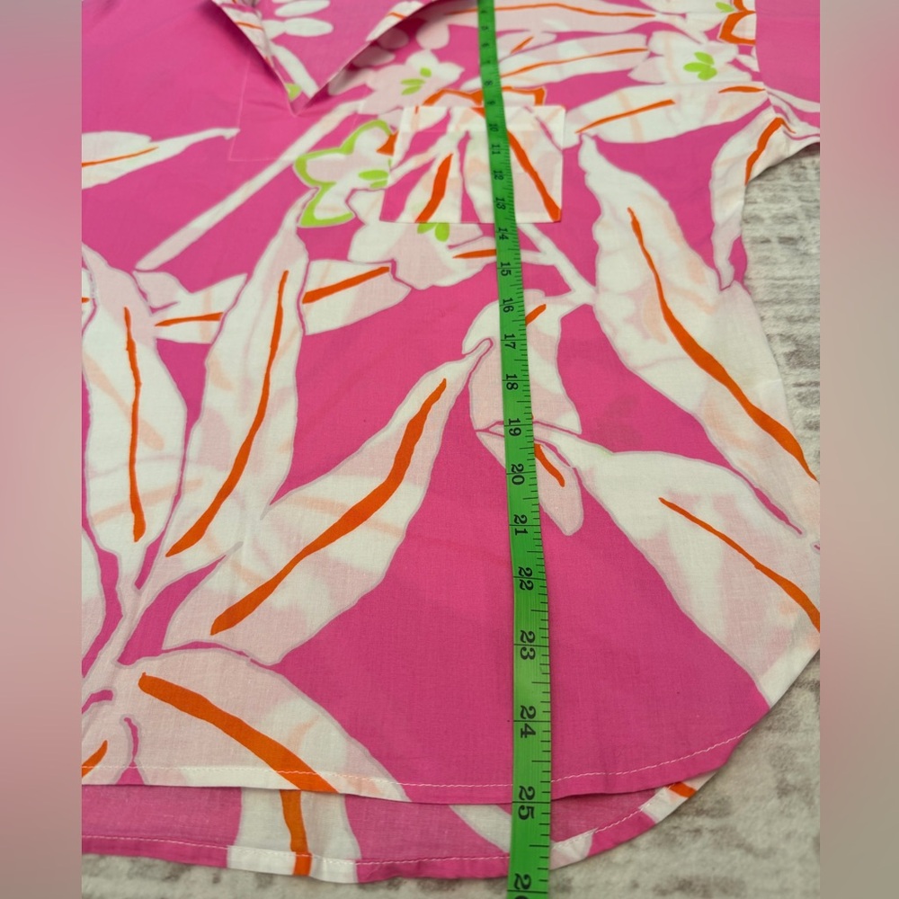 Natori Pink Floral Cotton Blouse | Tropical Print Relaxed Top Size M - Picture 12 of 12